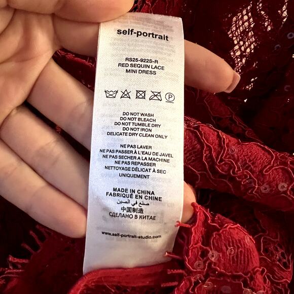 Self-Portrait Women's Red Sequin Lace Mini Dress short sleeve size 12 New - Picture 6 of 10